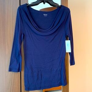 NWT Three Dots 3/4 Sleeve Blue Scoop Neck Top